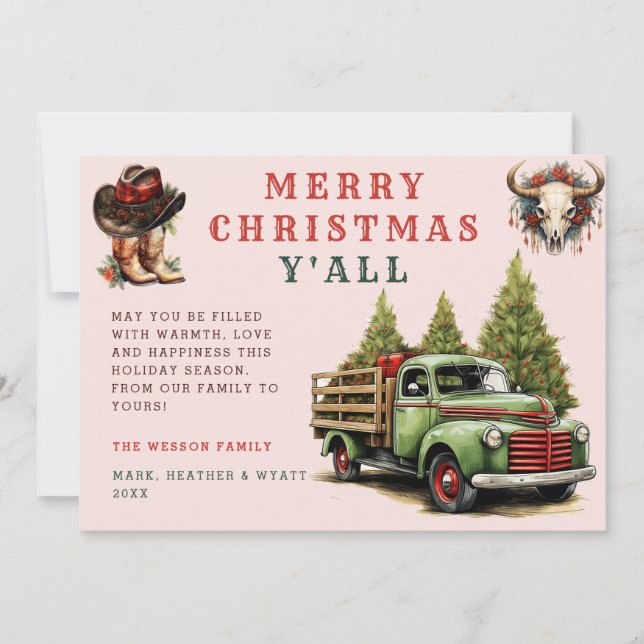 Watercolor Western Xmas Cowboy Christmas Card (Front)