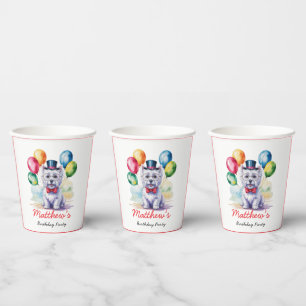 Watercolor Westie Kids Birthday Party  Paper Cups