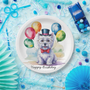 Watercolor Westie Kids Birthday Party  Paper Plate