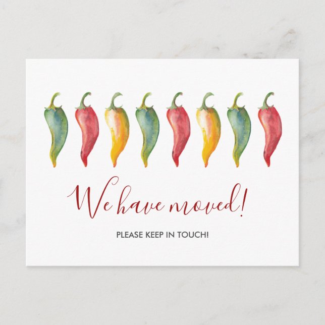 Watercolor We've Moved Chilli Pepper Postcard (Front)