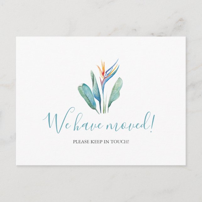 Watercolor We've Moved Tropical Flower Postcard (Front)