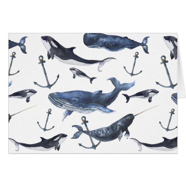 Watercolor Whale & Anchor Pattern (Front Horizontal)