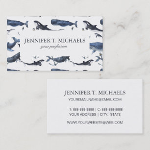 Watercolor Whale & Anchor Pattern Business Card