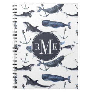 Watercolor Whale & Anchor Pattern Notebook