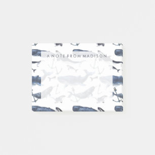 Watercolor Whale & Anchor Pattern Post-it Notes