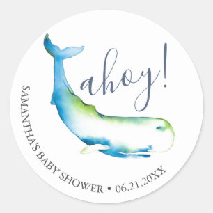 Watercolor Whale and Starfish Blue  Classic Round Sticker