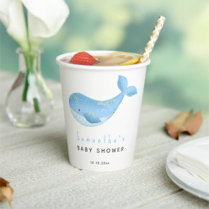 Watercolor whale baby shower paper cups