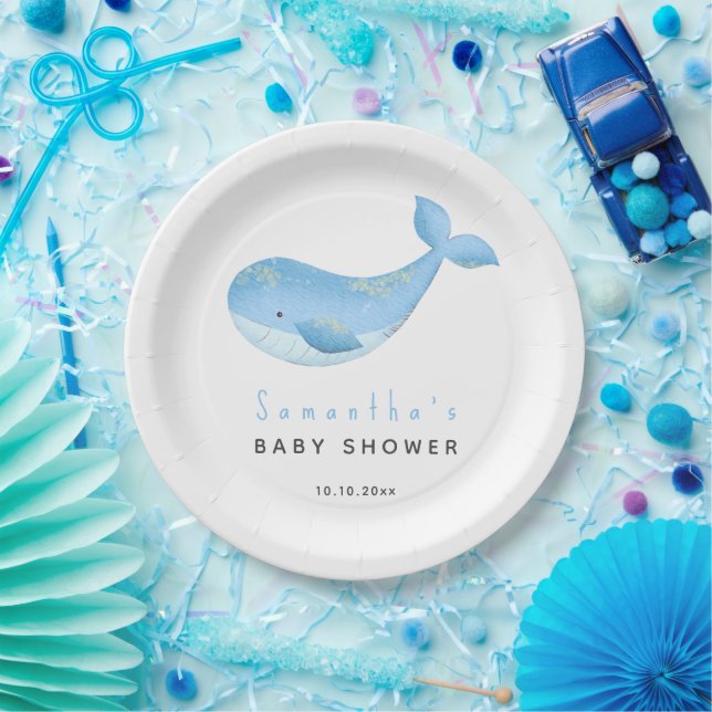 Watercolor whale baby shower paper plate (Party)