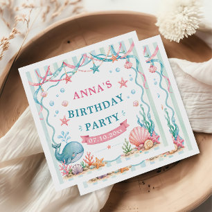 Watercolor Whale Birthday Party Napkin