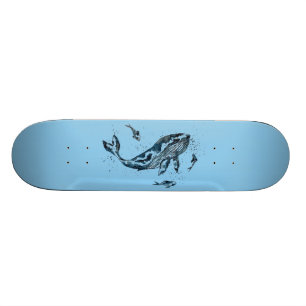 Watercolor Whale Blue Skateboard