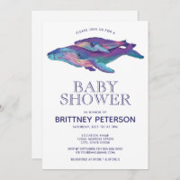 Watercolor Whale Boy's Baby Shower Invitation