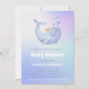 Watercolor Whale Gender Neutral Gradient Ocean Invitation