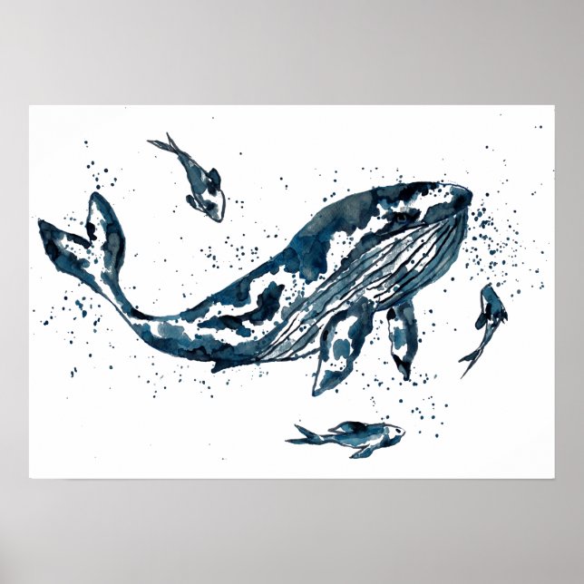 Watercolor Whale in Blue Poster (Front)