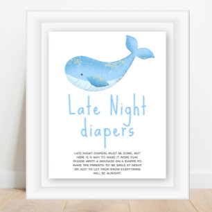 Watercolor whale - Late Night diapers Poster