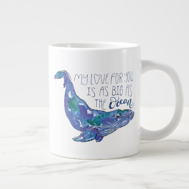 Watercolor Whale - Love as Big as The Ocean Large Coffee Mug (Right)