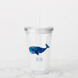 Watercolor Whale Marine Kids Personalised Acrylic Tumbler