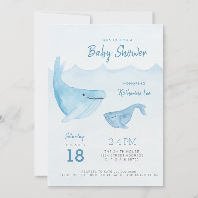 Watercolor Whale Ocean Baby Shower Invitation (Front)