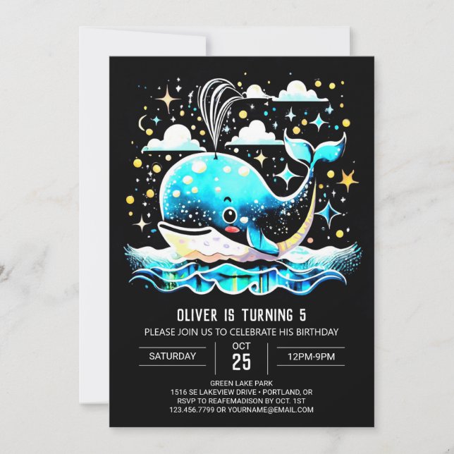 Watercolor Whale Ocean Birthday Invitation (Front)