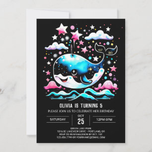 Watercolor Whale Pink Editable Birthday Invitation