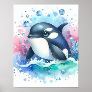 Watercolor Whale Poster