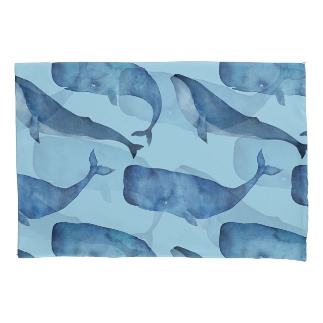 Watercolor whale: seamless blue pattern. pillowcase (Front)