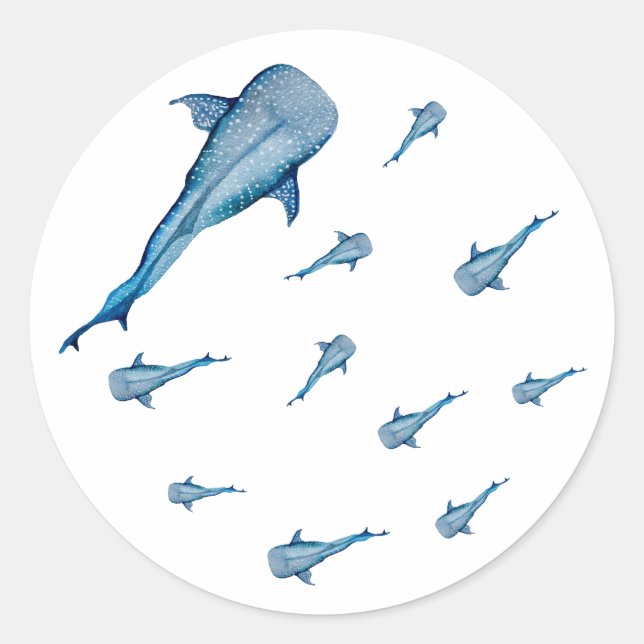 Watercolor whale shark classic round sticker (Front)
