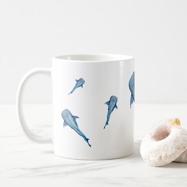 Watercolor whale shark coffee mug (With Donut)