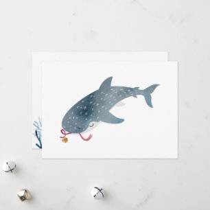 Watercolor Whale Shark Flat Holiday Card