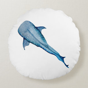 Watercolor whale shark round cushion