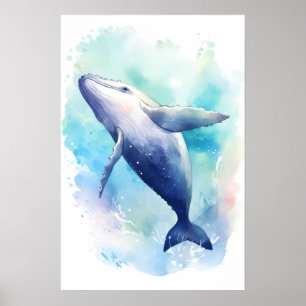 Watercolor Whale Sketch. Small Poster