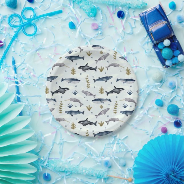Watercolor Whale Story Paper Plate (Party)