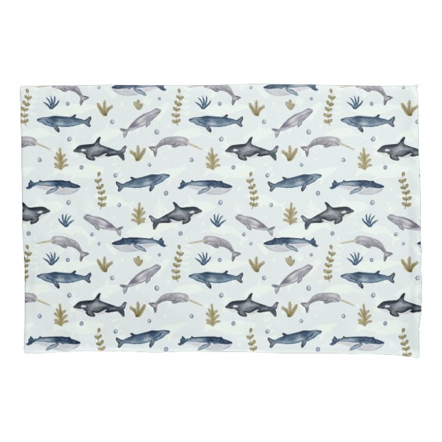 Watercolor Whale Story Pillowcase (Front)
