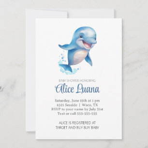 Watercolor Whale Under the Sea Baby Shower Invitation