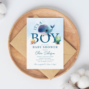Watercolor Whale Under the Sea Baby Shower Invitation