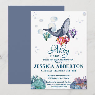 Watercolor Whale Under the Sea Baby Shower Invitation