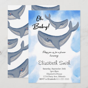 Watercolor Whale Under The Sea Baby Shower Invite