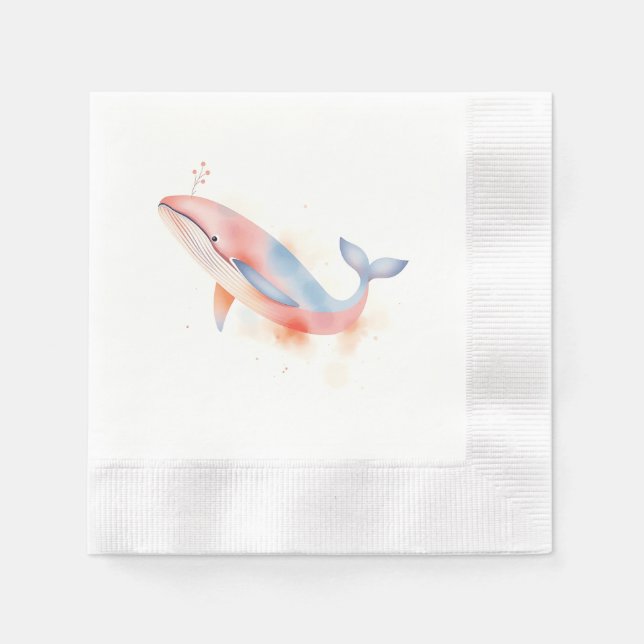 Watercolor Whale with Bubbles Napkin (Front)