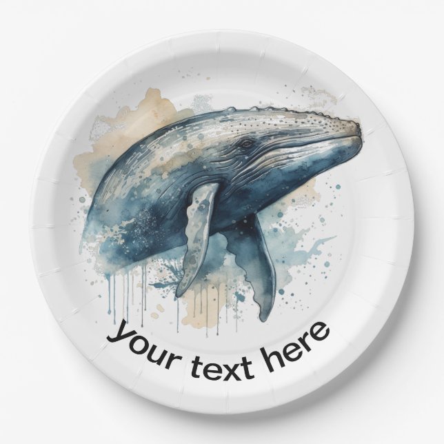 Watercolor Whale Wonder, custom Paper Plate (Front)