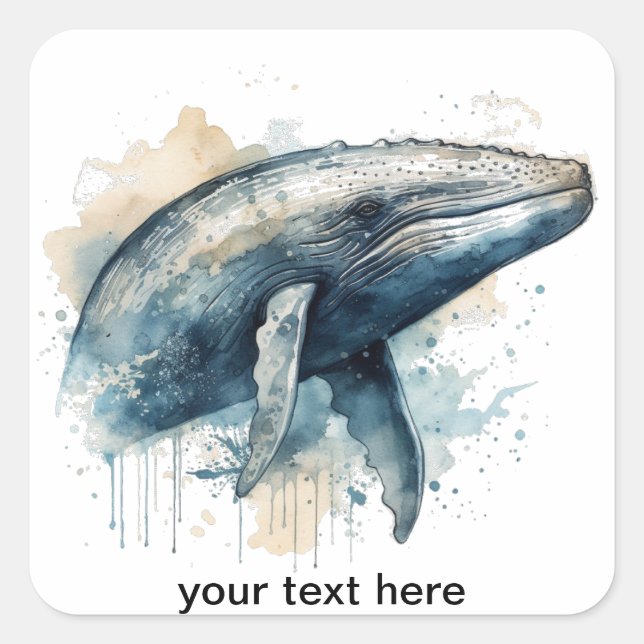 Watercolor Whale Wonder, custom Square Sticker (Front)