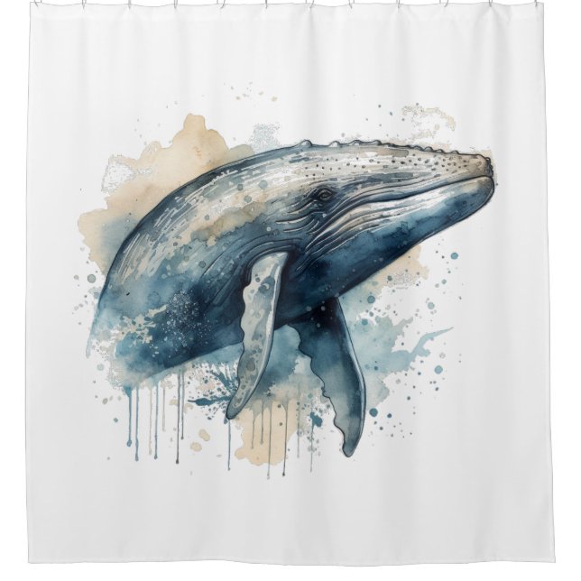 Watercolor Whale Wonder Shower Curtain (Front)