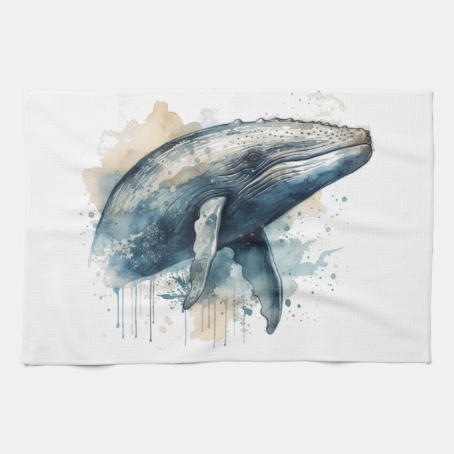 Watercolor Whale Wonder Tea Towel (Horizontal)