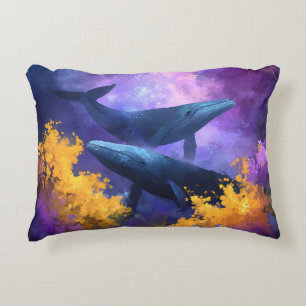Watercolor Whales Abstract Ocean Garden Decorative Cushion