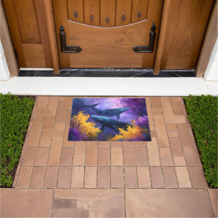 Watercolor Whales Abstract Ocean Garden Doormat