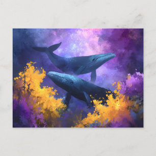 Watercolor Whales Abstract Ocean Garden Holiday Postcard