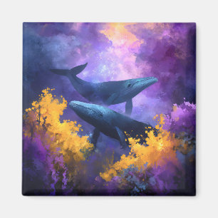 Watercolor Whales Abstract Ocean Garden Magnet