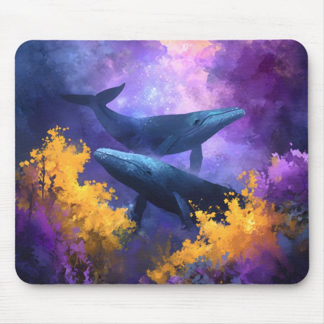 Watercolor Whales Abstract Ocean Garden Mouse Mat (Front)