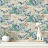 Watercolor Whales and Coral Wallpaper