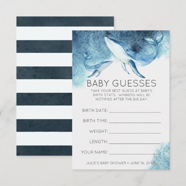 Watercolor Whales | Baby Shower Guessing Game Invitation (Front/Back)