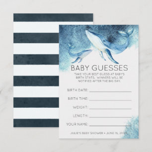 Watercolor Whales   Baby Shower Guessing Game Invitation
