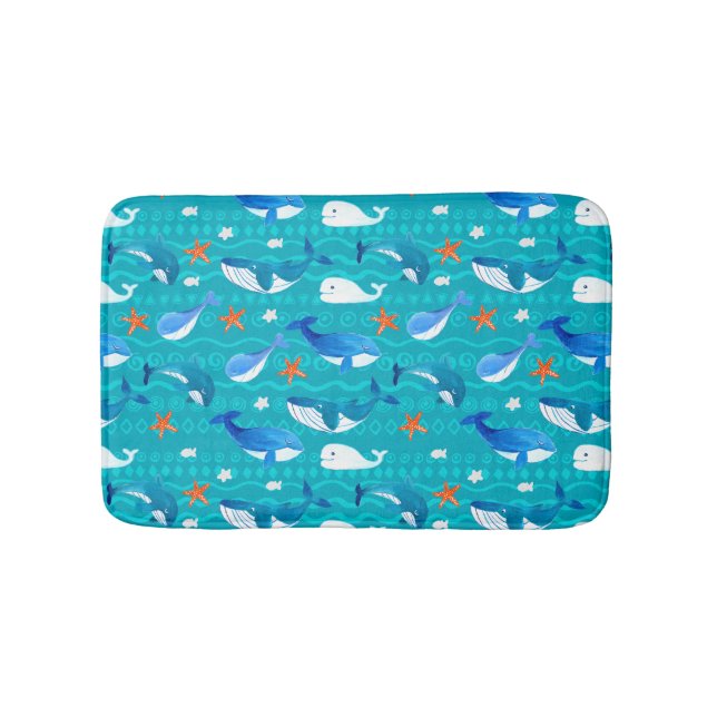 Watercolor Whales Bath Mat (Front)